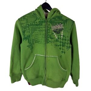 Vintage Y2K Boys Tony Hawk Sherpa Lined Grunge Style Green Hoodie Size M